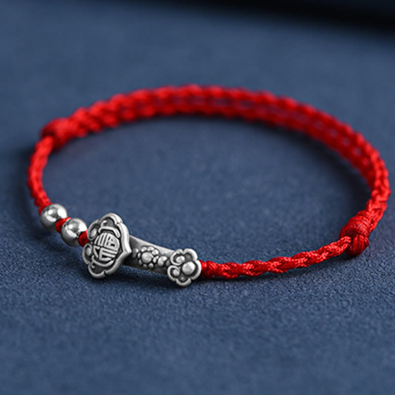 Handmade 999 Sterling Silver Fu Character Wish Ruyi Handle Fortune Rope Bracelet Anklet - Image 12