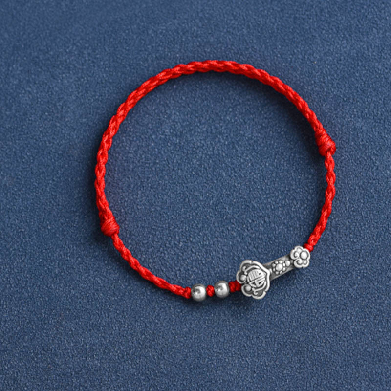 Handmade 999 Sterling Silver Fu Character Wish Ruyi Handle Fortune Rope Bracelet Anklet - Image 16