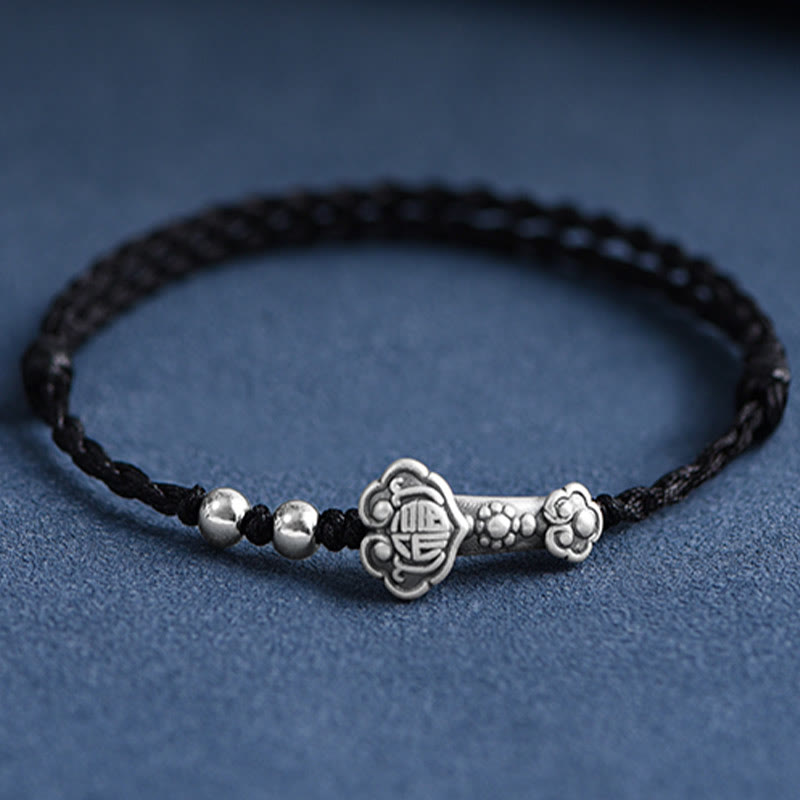 Handmade 999 Sterling Silver Fu Character Wish Ruyi Handle Fortune Rope Bracelet Anklet - Image 18