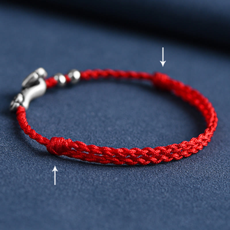 Handmade 999 Sterling Silver Fu Character Wish Ruyi Handle Fortune Rope Bracelet Anklet - Image 14