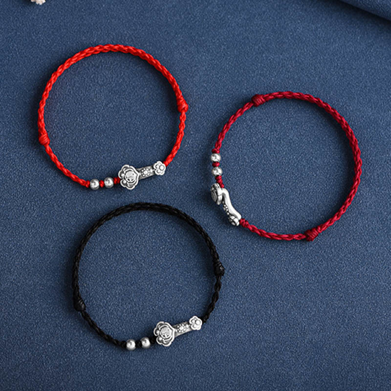 Handmade 999 Sterling Silver Fu Character Wish Ruyi Handle Fortune Rope Bracelet Anklet - Image 27