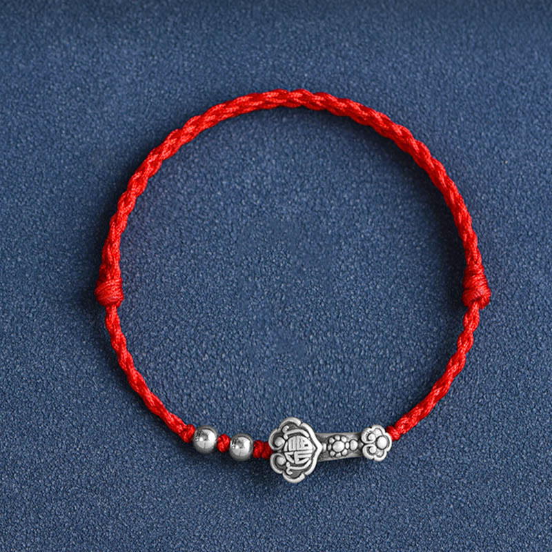 Handmade 999 Sterling Silver Fu Character Wish Ruyi Handle Fortune Rope Bracelet Anklet - Image 11