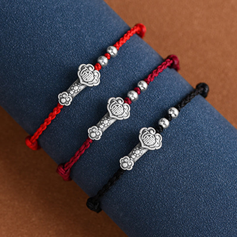 Handmade 999 Sterling Silver Fu Character Wish Ruyi Handle Fortune Rope Bracelet Anklet - Image 29