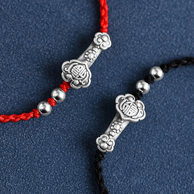 Handmade 999 Sterling Silver Fu Character Wish Ruyi Handle Fortune Rope Bracelet Anklet - Image 26