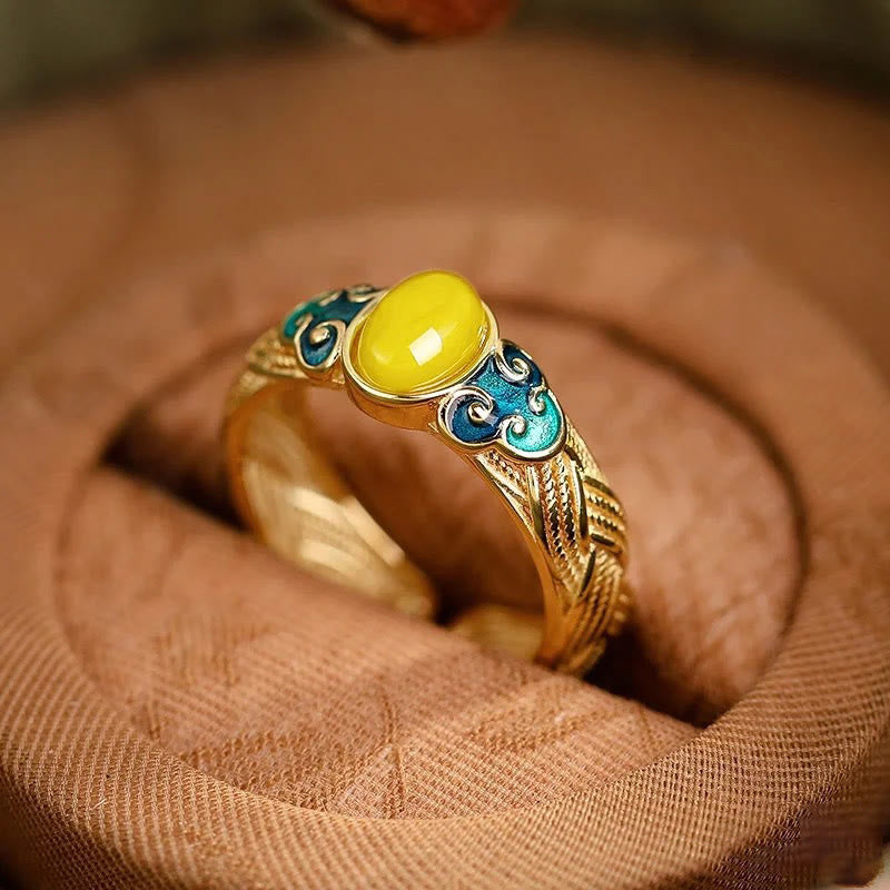 Amber Copper Auspicious Clouds Focus Adjustable Ring