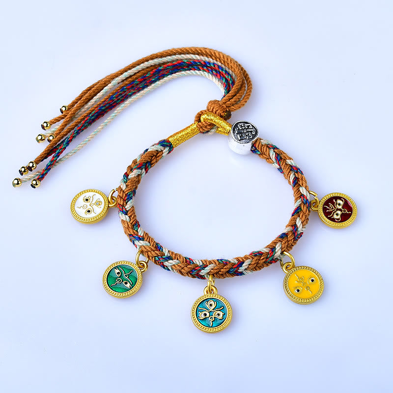 Handmade Tibetan Multicolored Rope Five God Of Wealth Luck Bracelet - Image 4