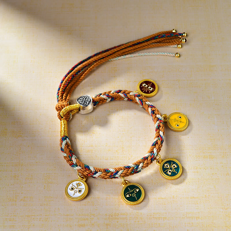 Handmade Tibetan Multicolored Rope Five God Of Wealth Luck Bracelet