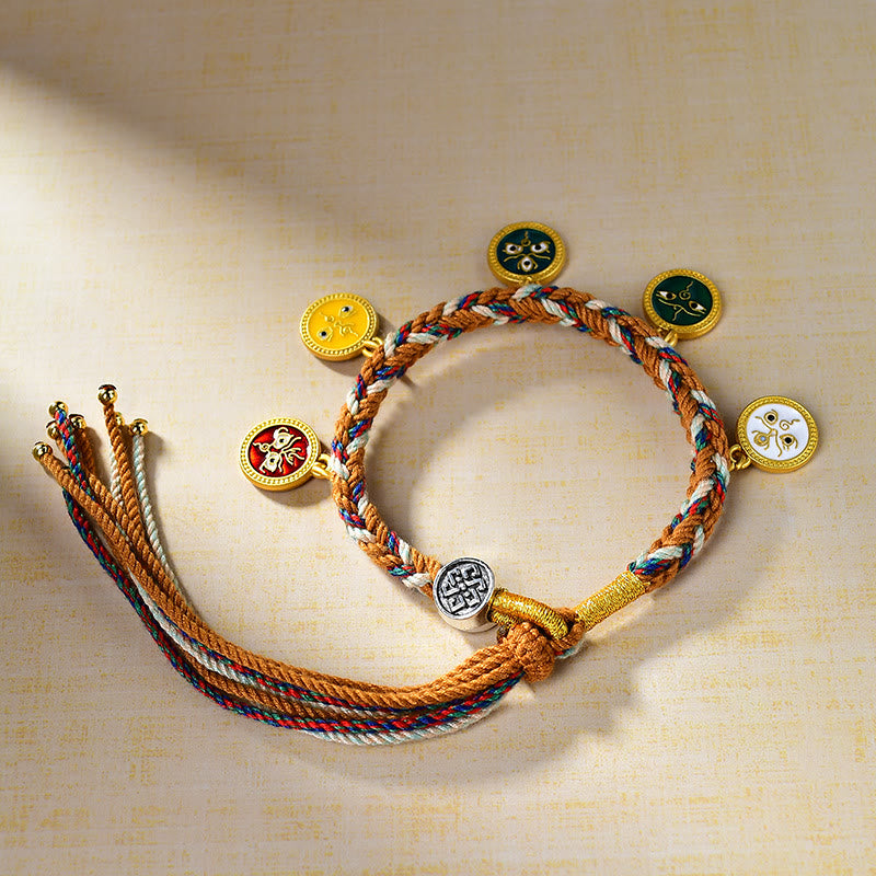 Handmade Tibetan Multicolored Rope Five God Of Wealth Luck Bracelet - Image 3