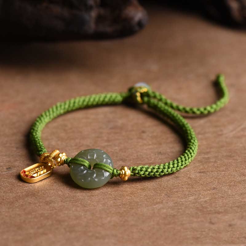 Green Jade Peace Buckle Green Rope Bracelet