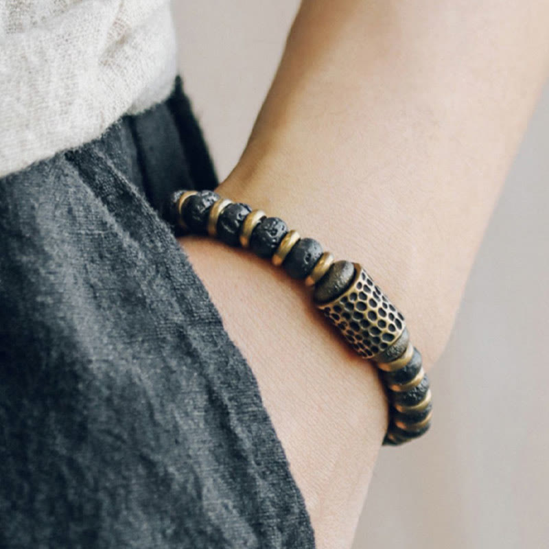 Vintage Lava Rock Beads Calm Copper Bracelet - Image 4