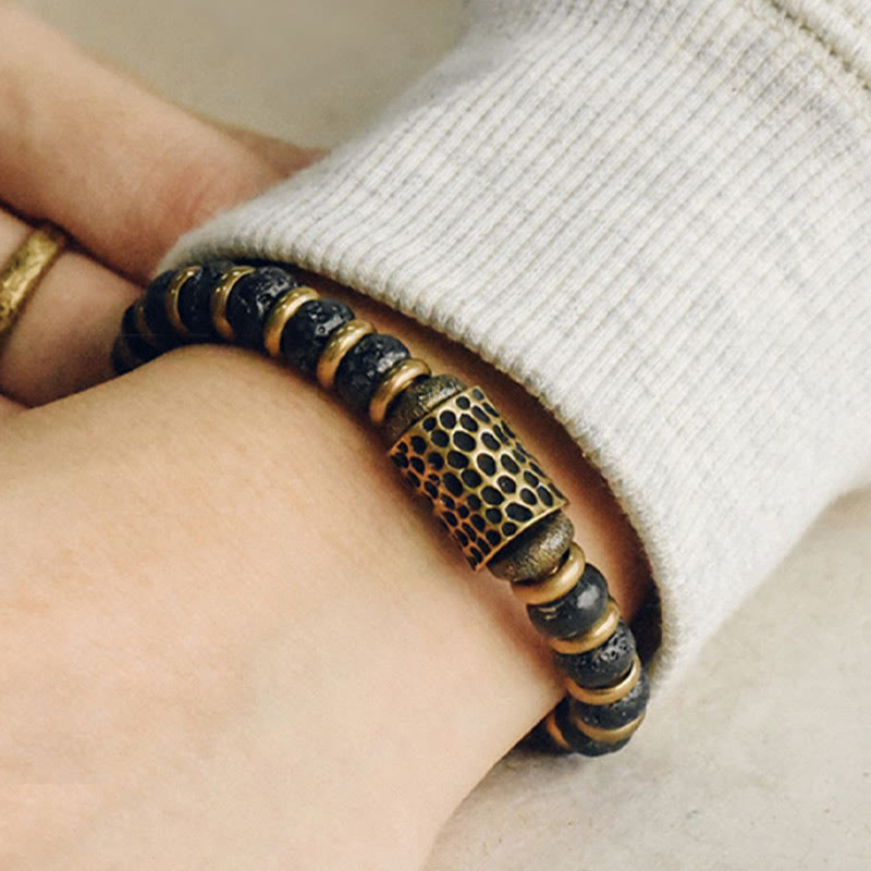 Vintage Lava Rock Beads Calm Copper Bracelet - Image 5