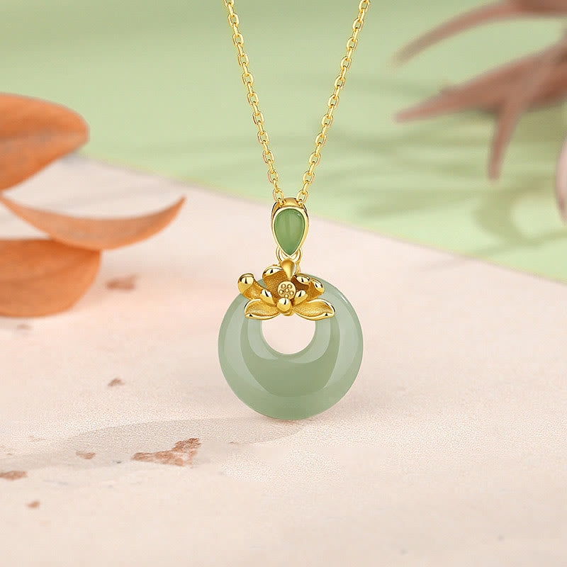 Jade Lotus Abundance String Necklace Pendant