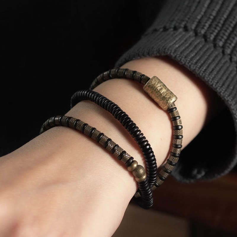 Healing Tibetan Ebony Wood Beads Copper Multilayered Bracelet - Image 3