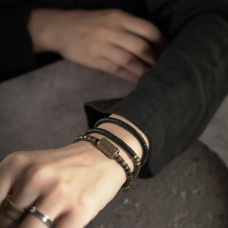 Healing Tibetan Ebony Wood Beads Copper Multilayered Bracelet - Image 12