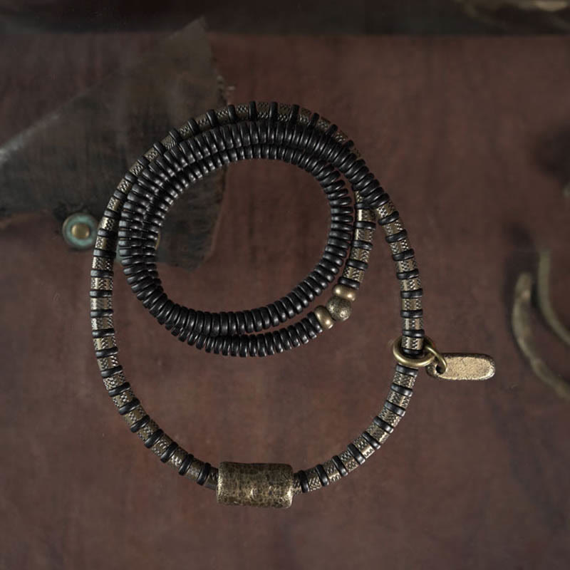 Healing Tibetan Ebony Wood Beads Copper Multilayered Bracelet - Image 10