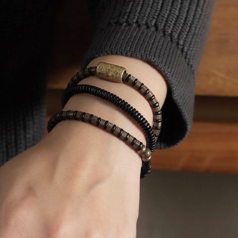 Healing Tibetan Ebony Wood Beads Copper Multilayered Bracelet - Image 11