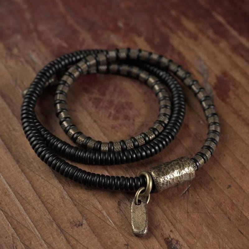 Healing Tibetan Ebony Wood Beads Copper Multilayered Bracelet