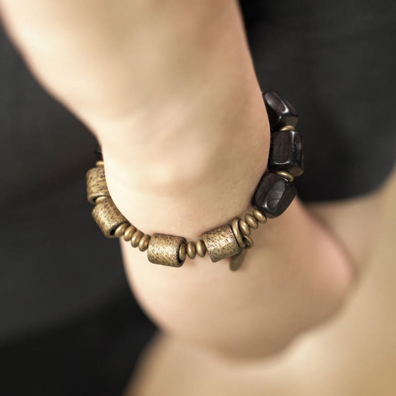 Vintage Peace Ebony Wood Copper Beads Bracelet - Image 11