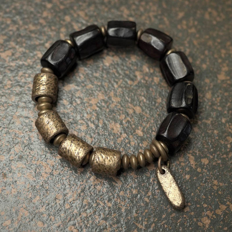 Vintage Peace Ebony Wood Copper Beads Bracelet - Image 8