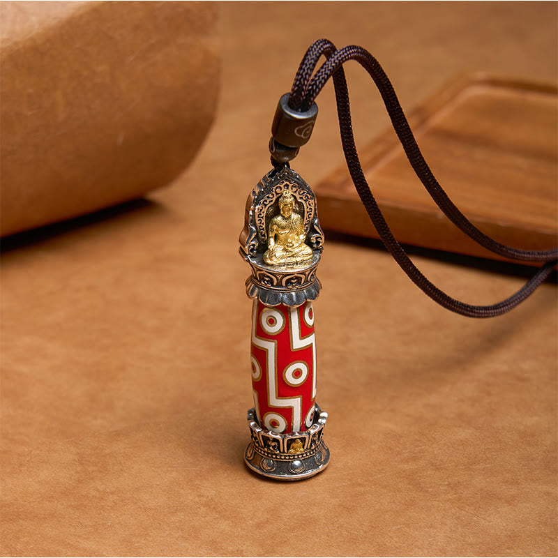 Tibetan Medicine Buddha Nine-Eye Dzi Bead Protection Necklace Pendant - Image 6
