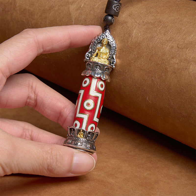 Tibetan Medicine Buddha Nine-Eye Dzi Bead Protection Necklace Pendant - Image 8