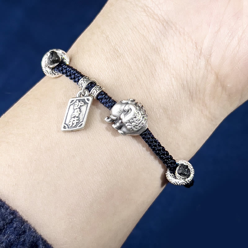 925 Sterling Silver Elephant Safe And Well Amulet Charm Strength Bracelet - Image 5