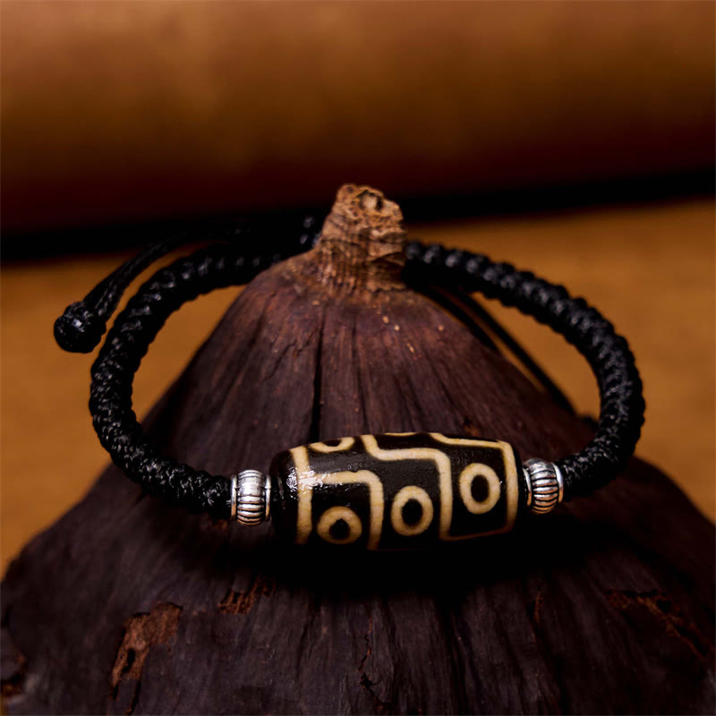 Tibetan Nine-Eye Dzi Bead Three-eyed Dzi Bead Wealth Protection Rope Bracelet - Image 3