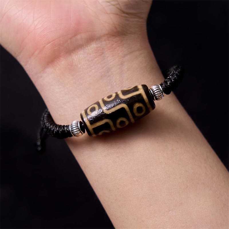 Tibetan Nine-Eye Dzi Bead Three-eyed Dzi Bead Wealth Protection Rope Bracelet - Image 4