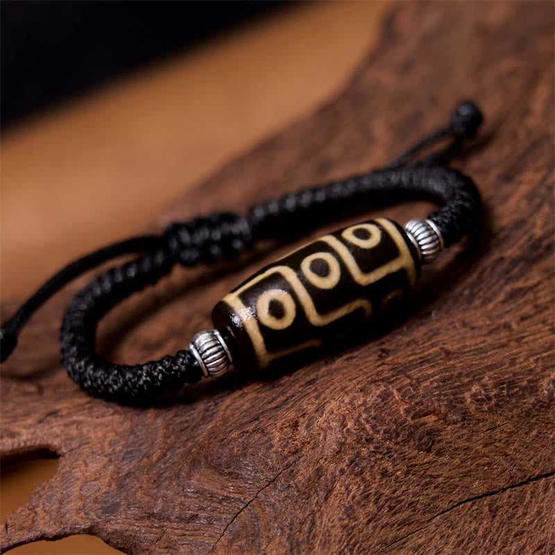 Tibetan Nine-Eye Dzi Bead Three-eyed Dzi Bead Wealth Protection Rope Bracelet - Image 2