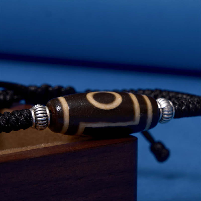 Tibetan Nine-Eye Dzi Bead Three-eyed Dzi Bead Wealth Protection Rope Bracelet - Image 12