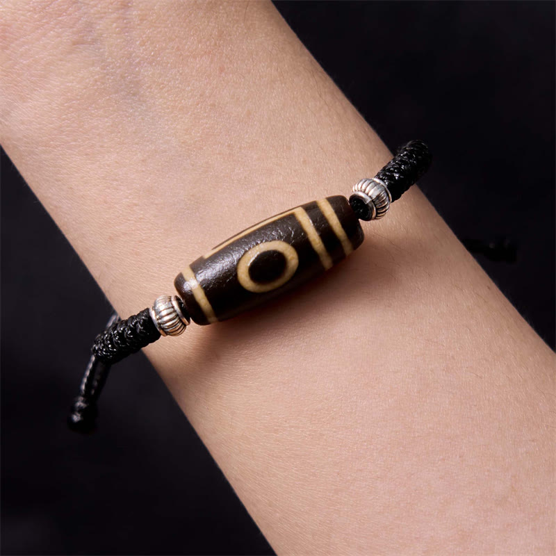 Tibetan Nine-Eye Dzi Bead Three-eyed Dzi Bead Wealth Protection Rope Bracelet - Image 11