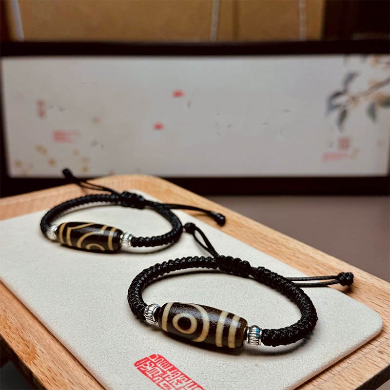 Tibetan Nine-Eye Dzi Bead Three-eyed Dzi Bead Wealth Protection Rope Bracelet - Image 16