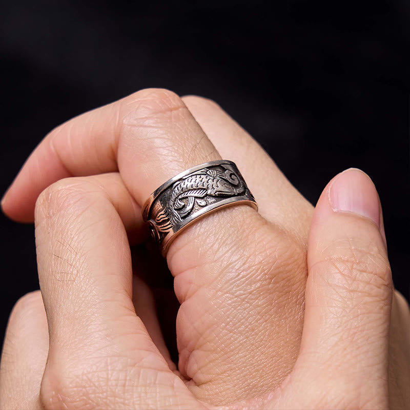 Koi Fish Heart Sutra Carved Design Luck Wealth Ring - Image 6