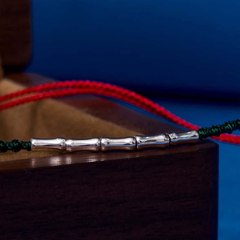 925 Sterling Silver Bamboo Design Luck Braided Ultra-Thin Rope Bracelet - Image 4