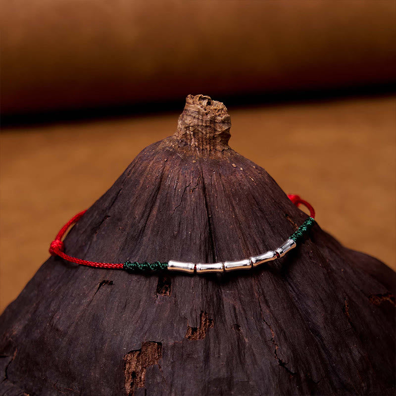 925 Sterling Silver Bamboo Design Luck Braided Ultra-Thin Rope Bracelet - Image 3