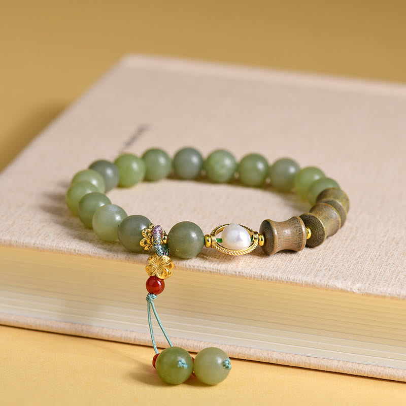 Jade Sandalwood Bamboo Pearl Prosperity Bracelet