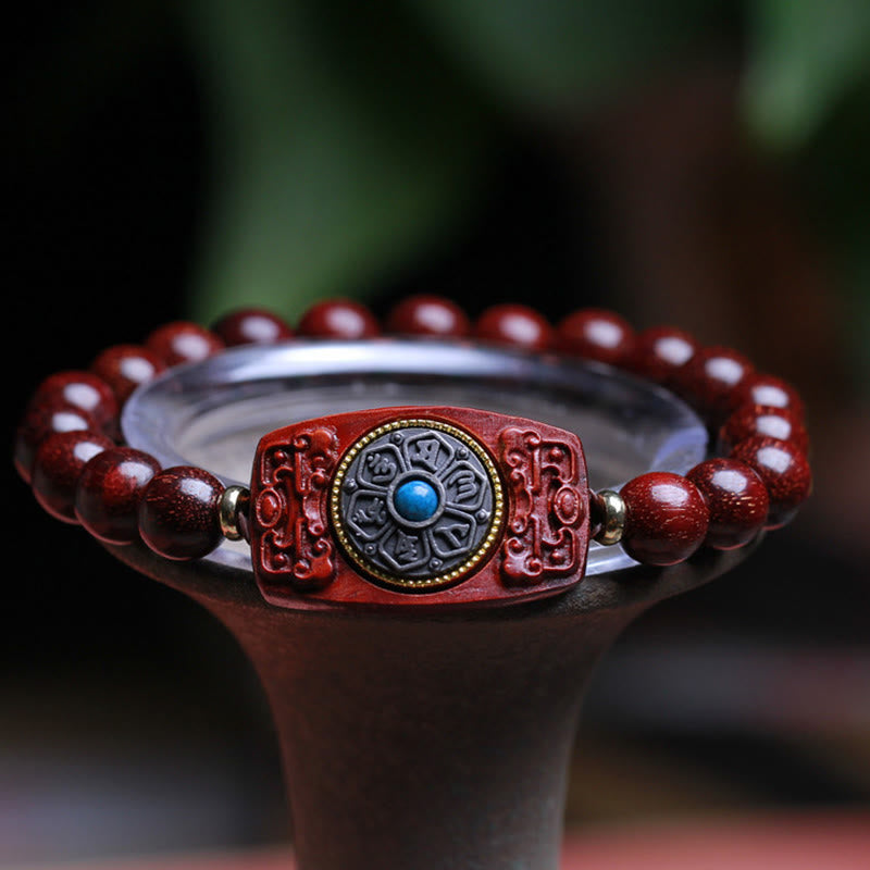 Small Leaf Red Sandalwood Green Sandalwood Six True Words Peace Bracelet
