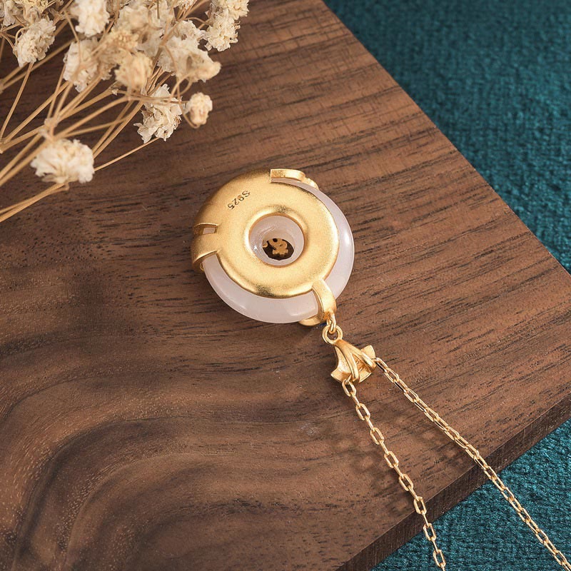 White Jade Peace Buckle Mountains And Sea Luck Necklace Pendant - Image 4