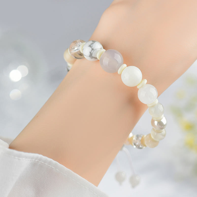 White Agate Pearl 18 Beads Balance Luck Bracelet - Image 6