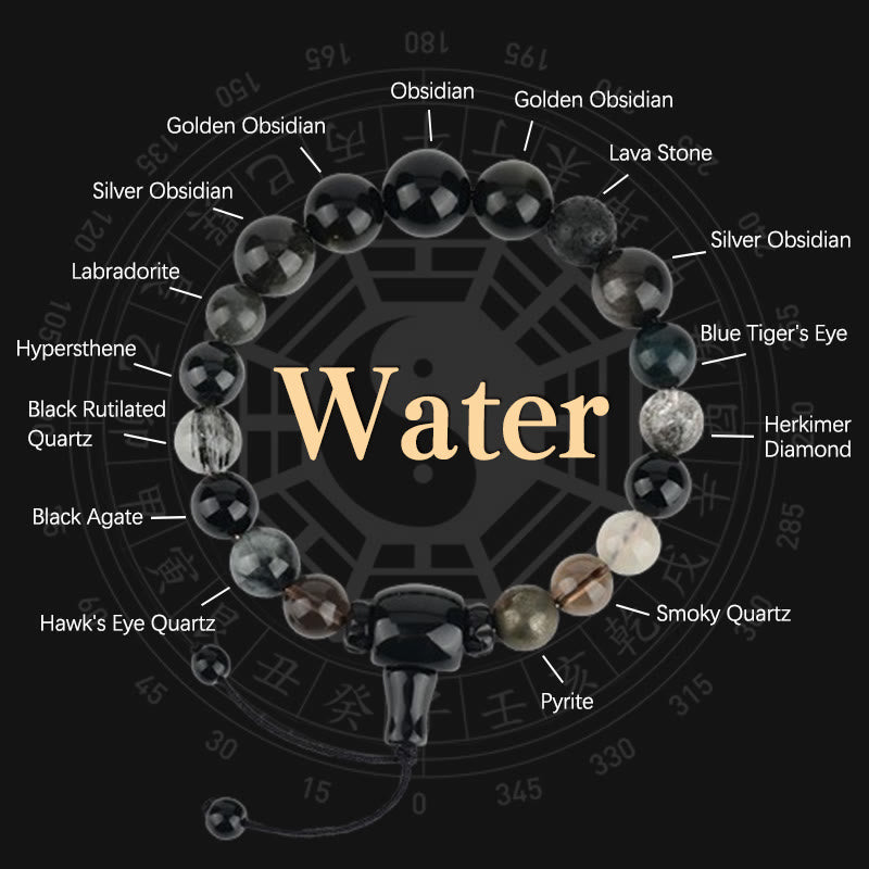 Five Elements Various Crystal Black Obsidian Wealth Wisdom Bracelet