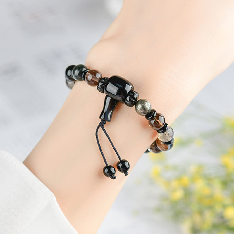 Five Elements Various Crystal Black Obsidian Wealth Wisdom Bracelet - Image 5