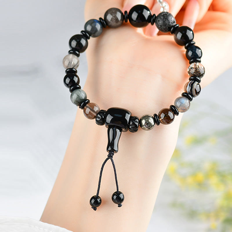 Five Elements Various Crystal Black Obsidian Wealth Wisdom Bracelet - Image 4