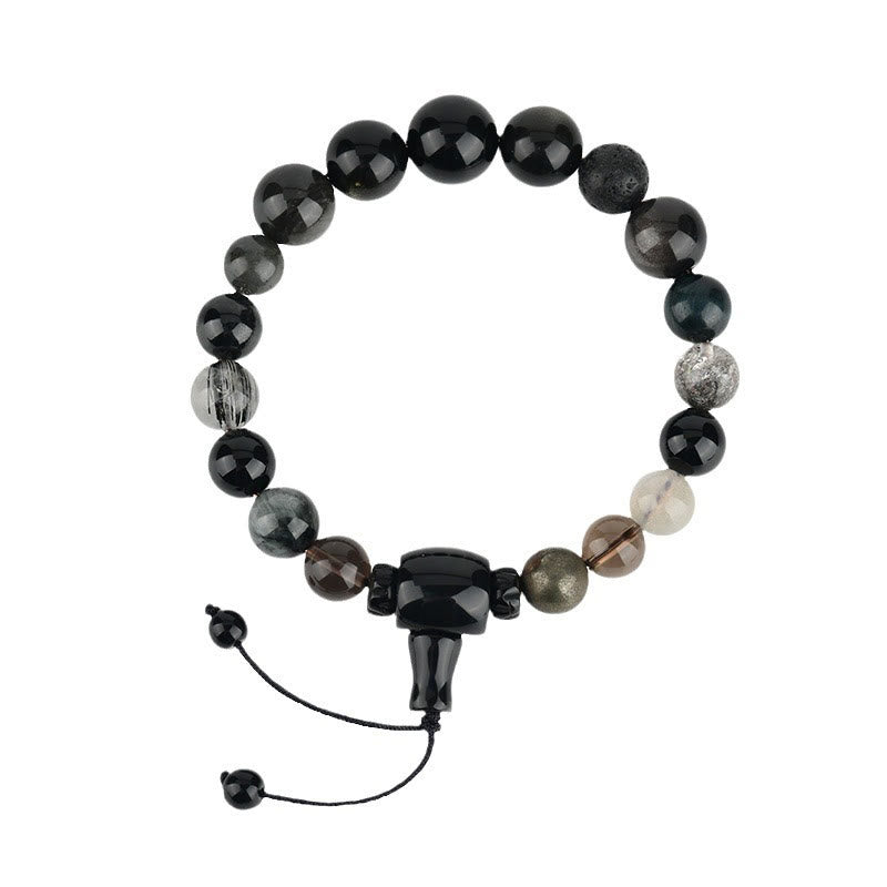 Five Elements Various Crystal Black Obsidian Wealth Wisdom Bracelet - Image 10