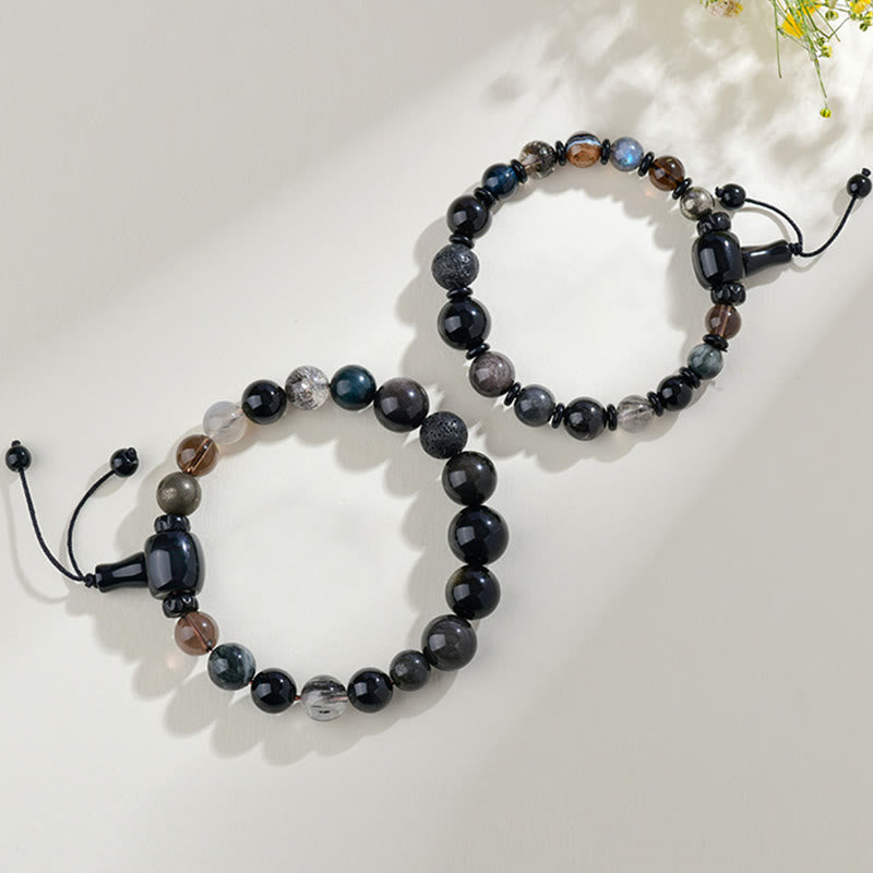Five Elements Various Crystal Black Obsidian Wealth Wisdom Bracelet - Image 6