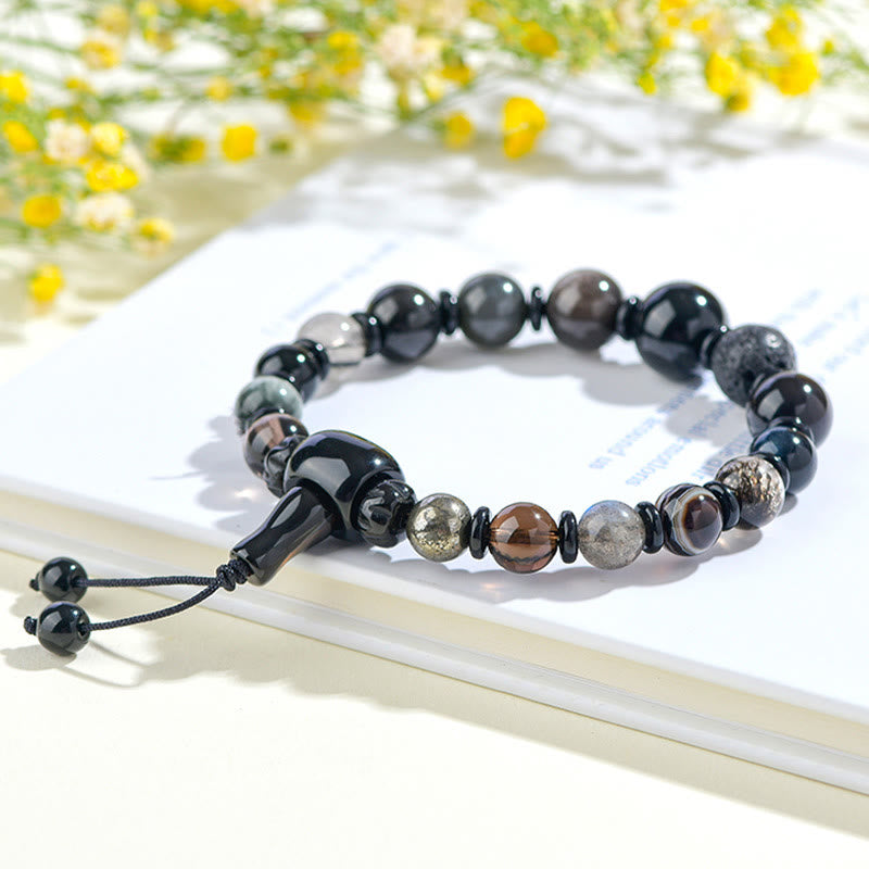 Five Elements Various Crystal Black Obsidian Wealth Wisdom Bracelet - Image 8