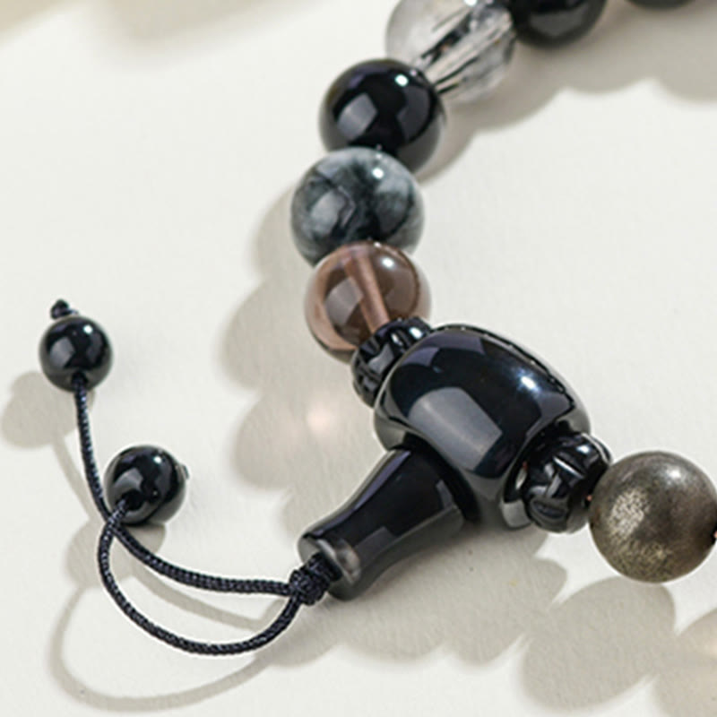 Five Elements Various Crystal Black Obsidian Wealth Wisdom Bracelet - Image 3