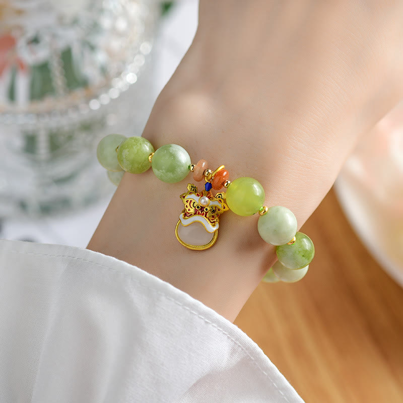 Natural Jade Dancing Lion Charm Prosperity Luck Bracelet - Image 6
