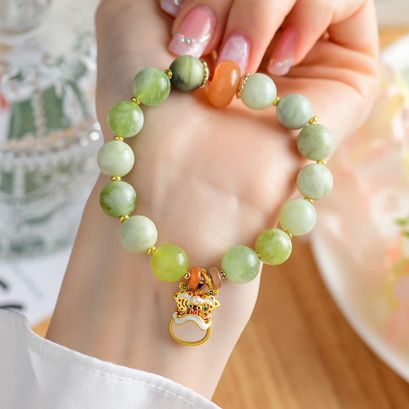 Natural Jade Dancing Lion Charm Prosperity Luck Bracelet - Image 5