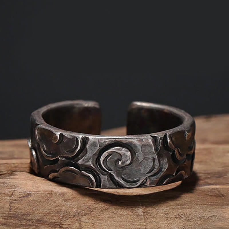 999 Sterling Silver Auspicious Clouds Adjustable Protection Ring