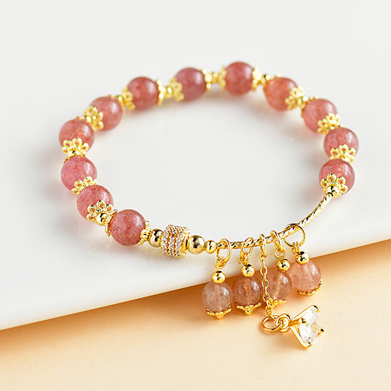 Natural Strawberry Quartz Crystal Zircon Healing Positive Bracelet